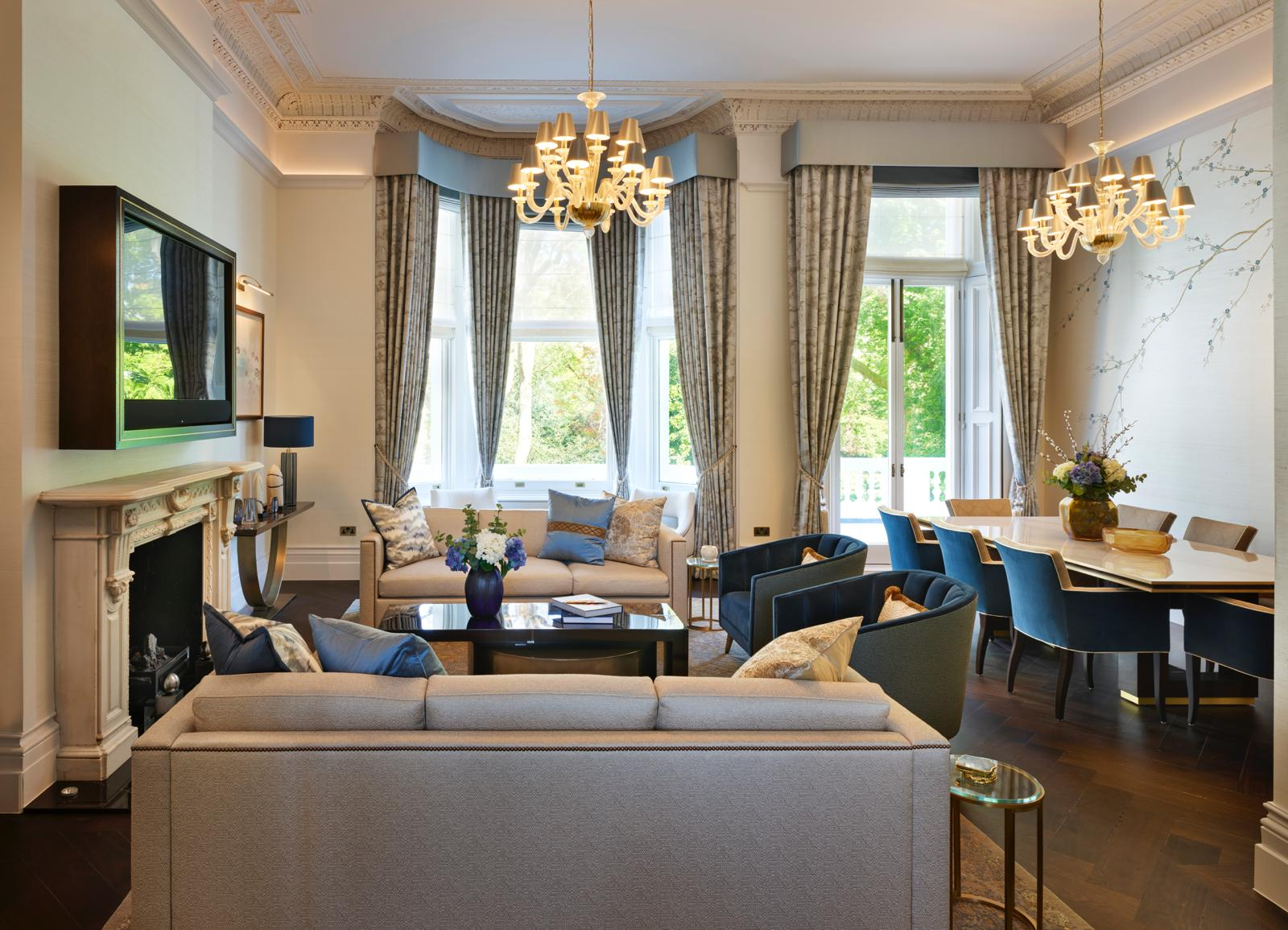 Luxury living and dining room refurbishment in Queens Gate Gardens, South Kensington